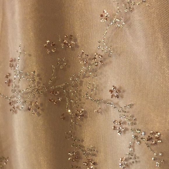 Gold Satin Chiffon Cocktail Dress - Picture 5 of 6